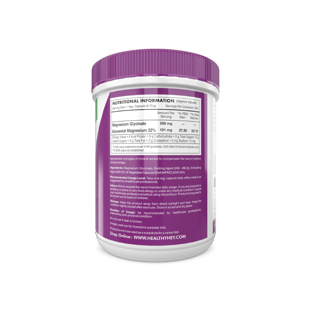 HealthyHey Nutrition Magnesium Glycinate Capsules - 120 Veg Caps
