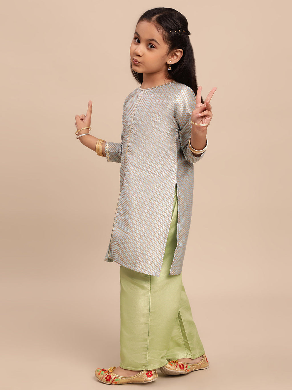 Ahalyaa Gold Poly Silk Straight Kurta Sets