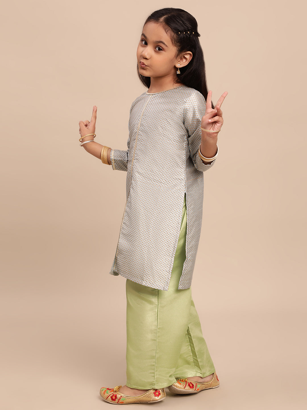 Ahalyaa Gold Poly Silk Straight Kurta Sets