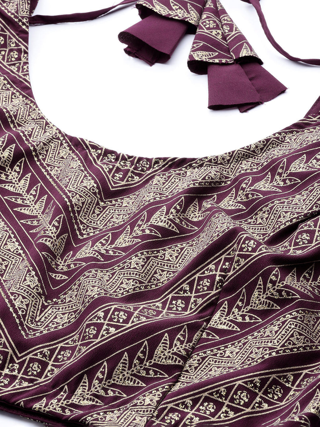 Ahalyaa Purple & Gold Toned Printed Sequinned Foil Print Ready to Wear Lehenga & Blouse With Dupatta