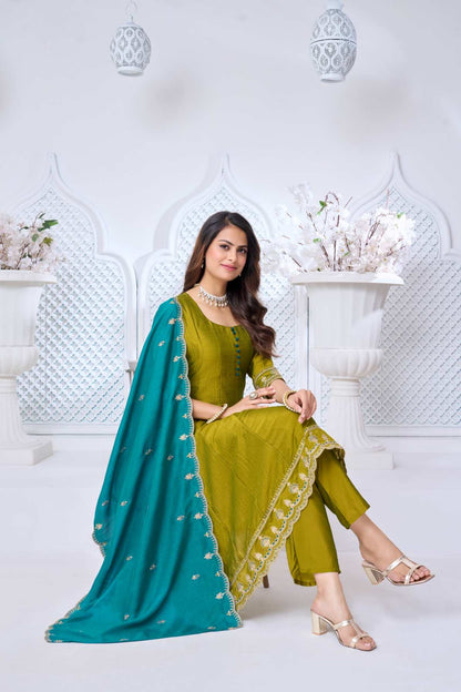 Anaita L Green Anarkali Readymade Suit with Embroidery Work