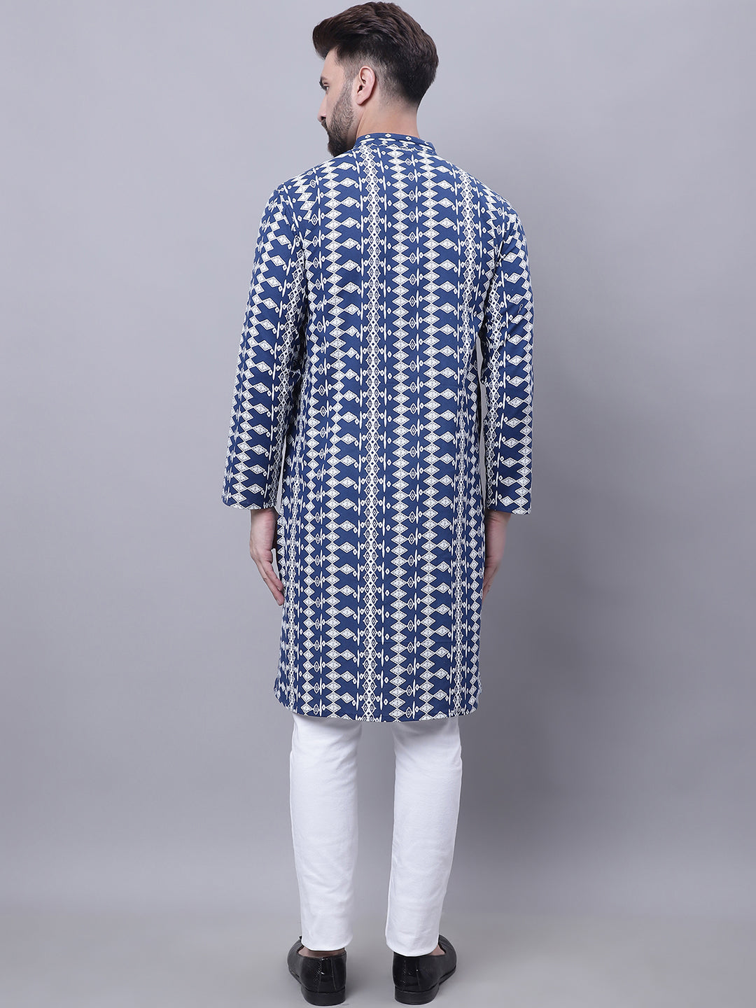 Even Apparels Blue Pure Cotton Kurta With Band Collar