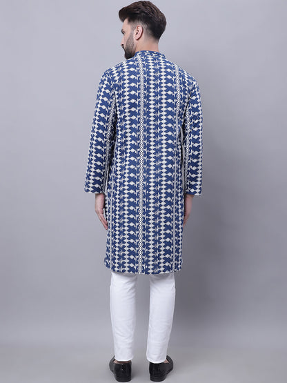 Even Apparels Blue Pure Cotton Kurta With Band Collar