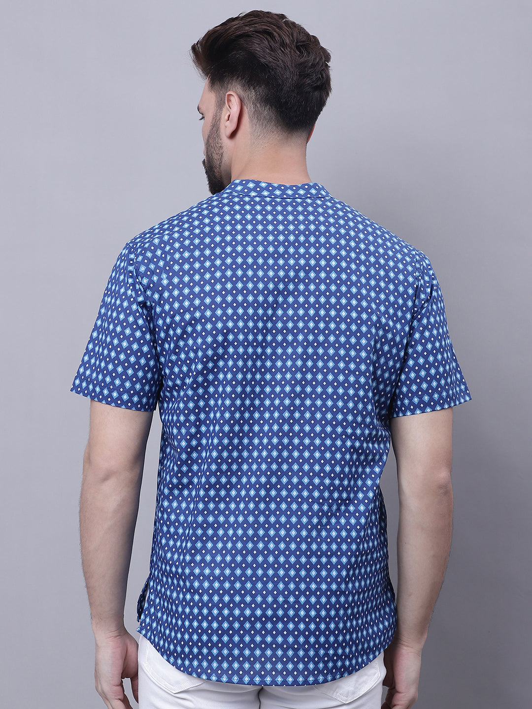 Even Apparels Blue Pure Cotton Short Kurta With Band Collar