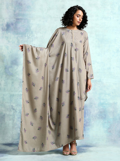 trueBrowns Sage Printed Velvet Shawl