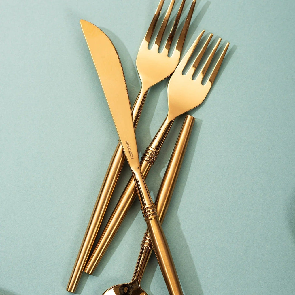Nestroots Ringed Elegance Set of 5 Cutlery with Stylish Handles