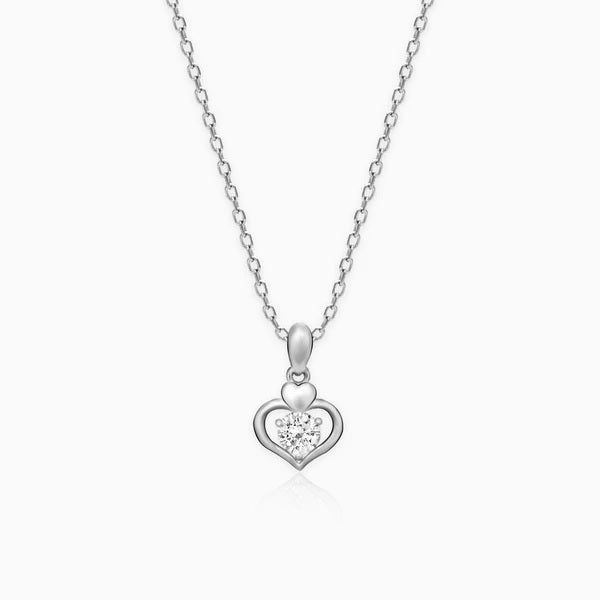 Silver Zircon Dual Heart Pendant with Link Chain