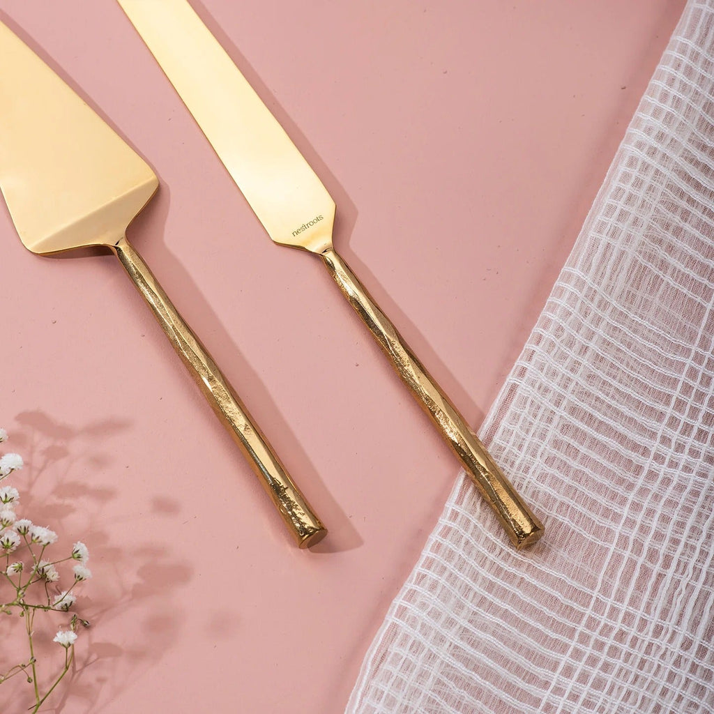 Nestroots Artisan Elegance Set of 2 Cake Servers with Hammered Handles