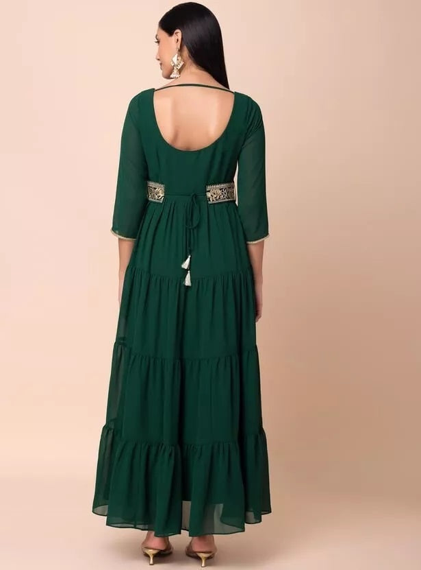 Bollywood Style Full Stitched Georgette Anarkali Flair Top/Kurti With Belt