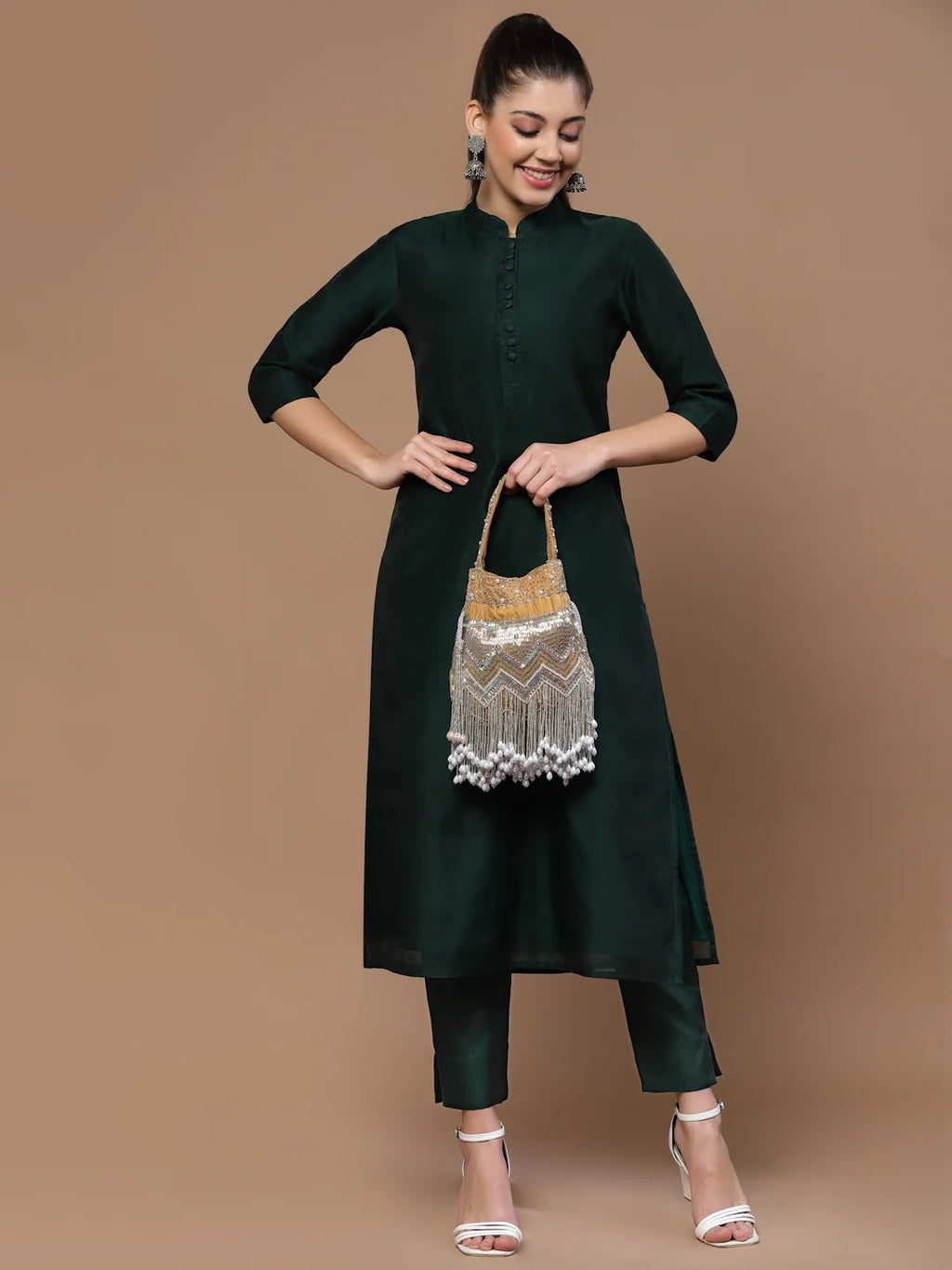 Droop Chevron Embellished Velvet Potli Bag