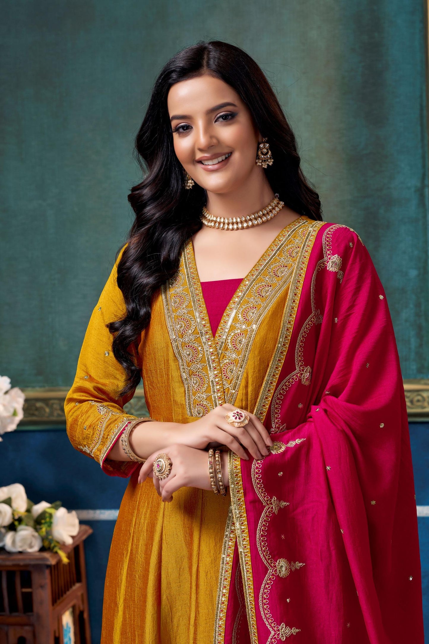 Anaita Yellow Anarkali Readymade Suit with Embroidery Work