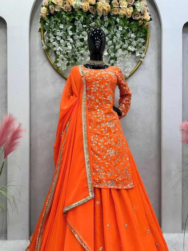 Festival Collection Classic Faux Georgette Top Lehenga & Dupatta
