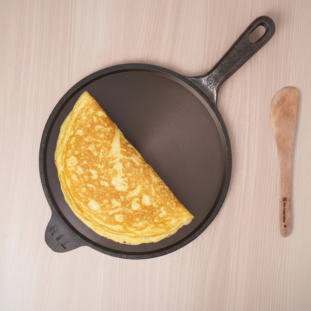The Indus Valley Cast Iron Roti Tawa with Long Handle + Free Iron Tadka Pan