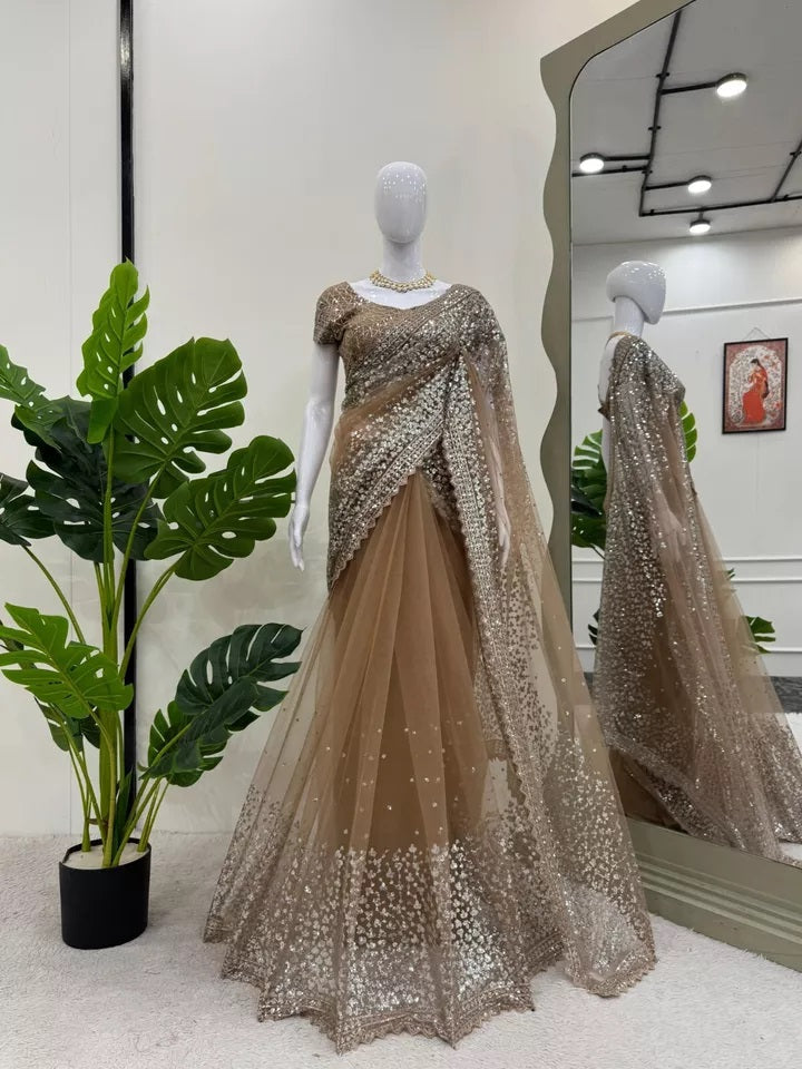 Classic Net Saree with Heavy Embroidery – Perfect for Celebrations Sari & Blouse