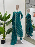 Traditional Fancy Wear Faux Georgette Top Pant With Dupatta