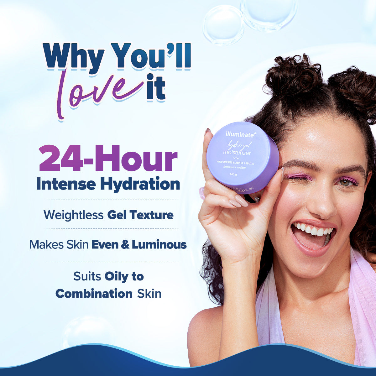 Aqualogica Illuminate + Hydra Gel Moisturizer with Wild Berries & Alpha Arbutin - 200 gms