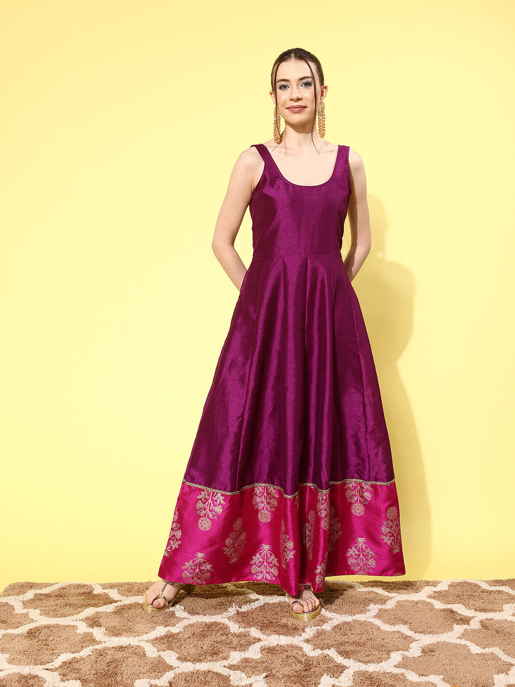 Ahalyaa Ethnic Motifs Printed Maxi Dress