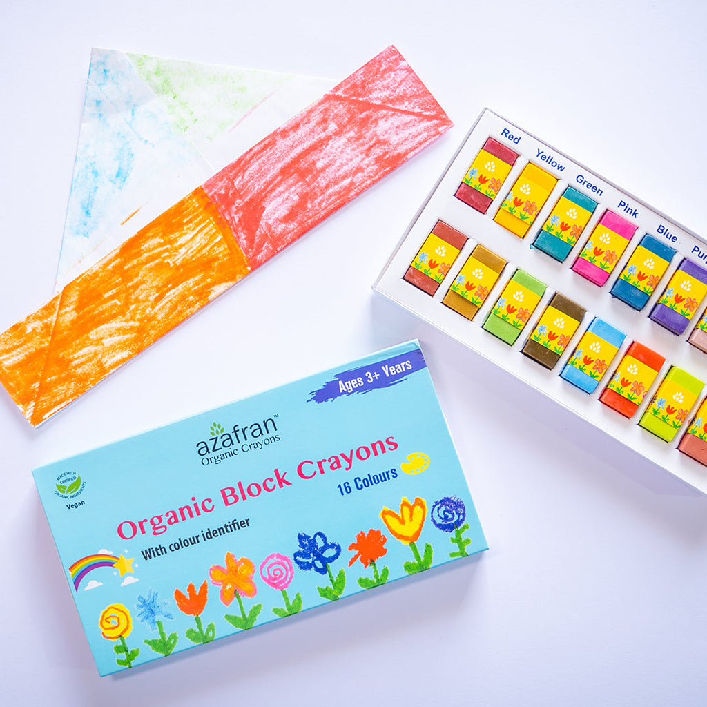 Azafran Organic Block Crayons (16 Colors) - 120 gms