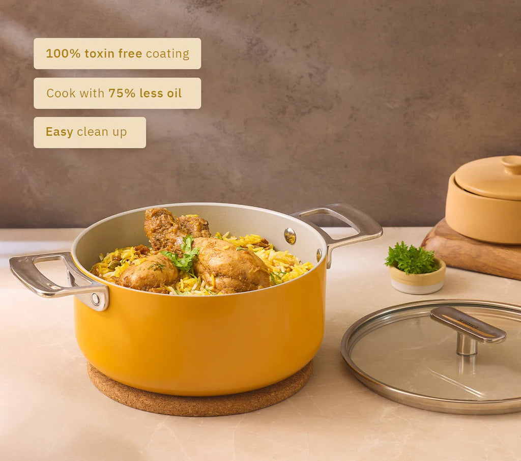Ember Mini Dutch Oven 20cm with Glass Lid Benares Gold Stainless Steel Handle