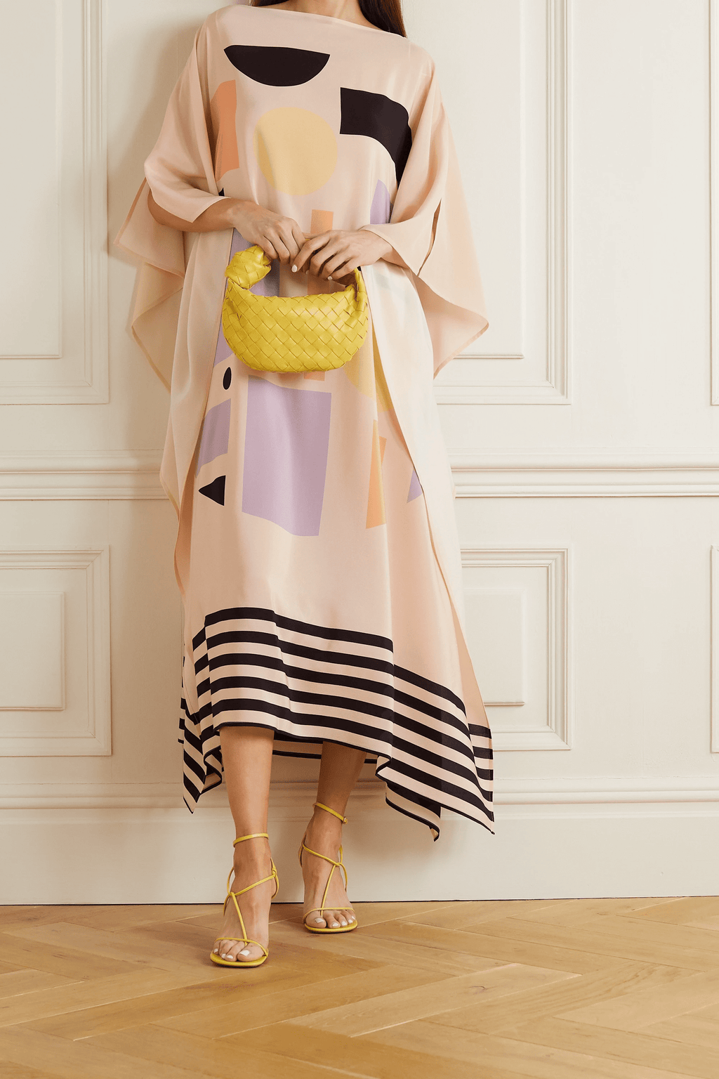 Cream Caftan For Women's, Soft Silk Crepe Kaftan
