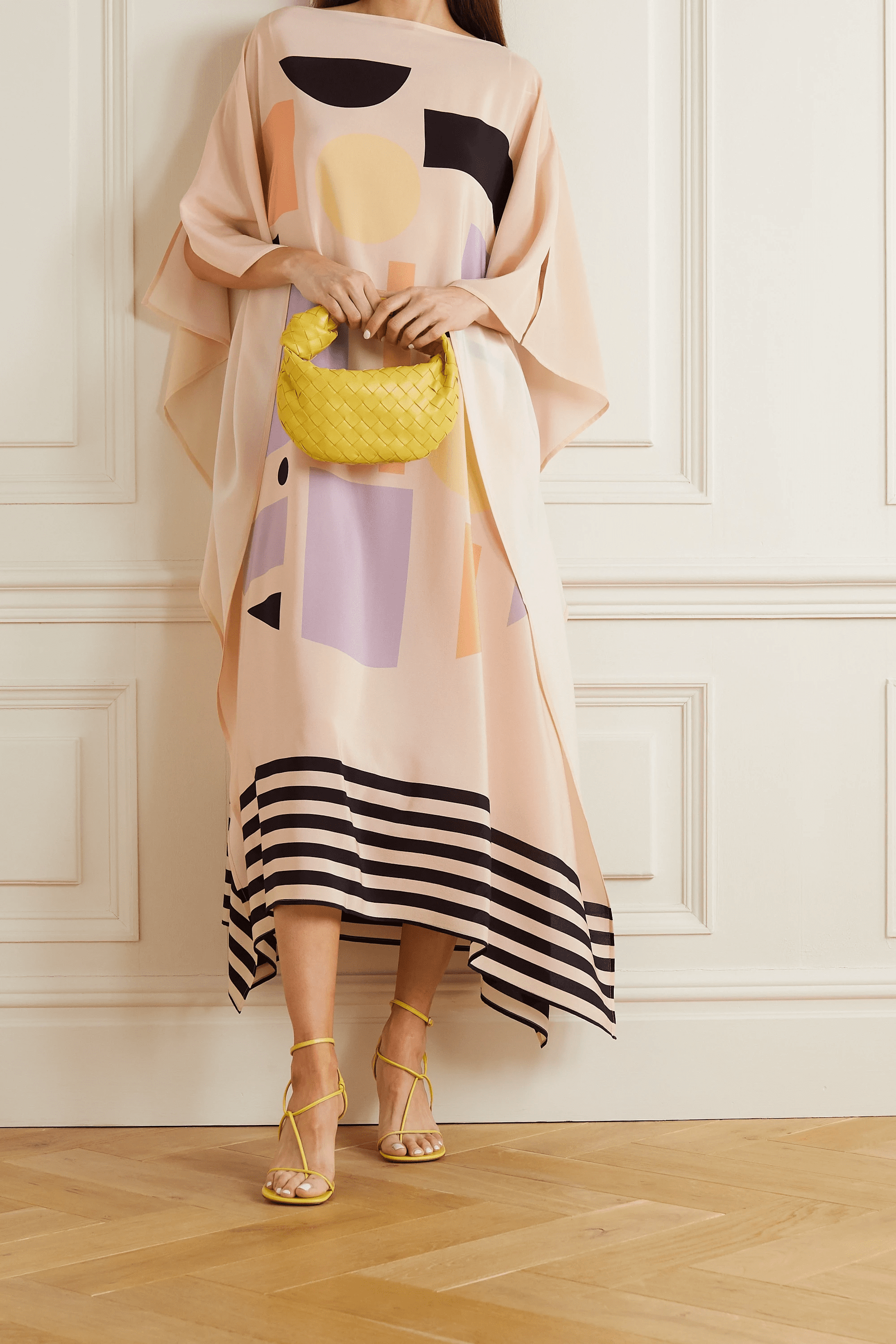 Cream Caftan For Women's, Soft Silk Crepe Kaftan