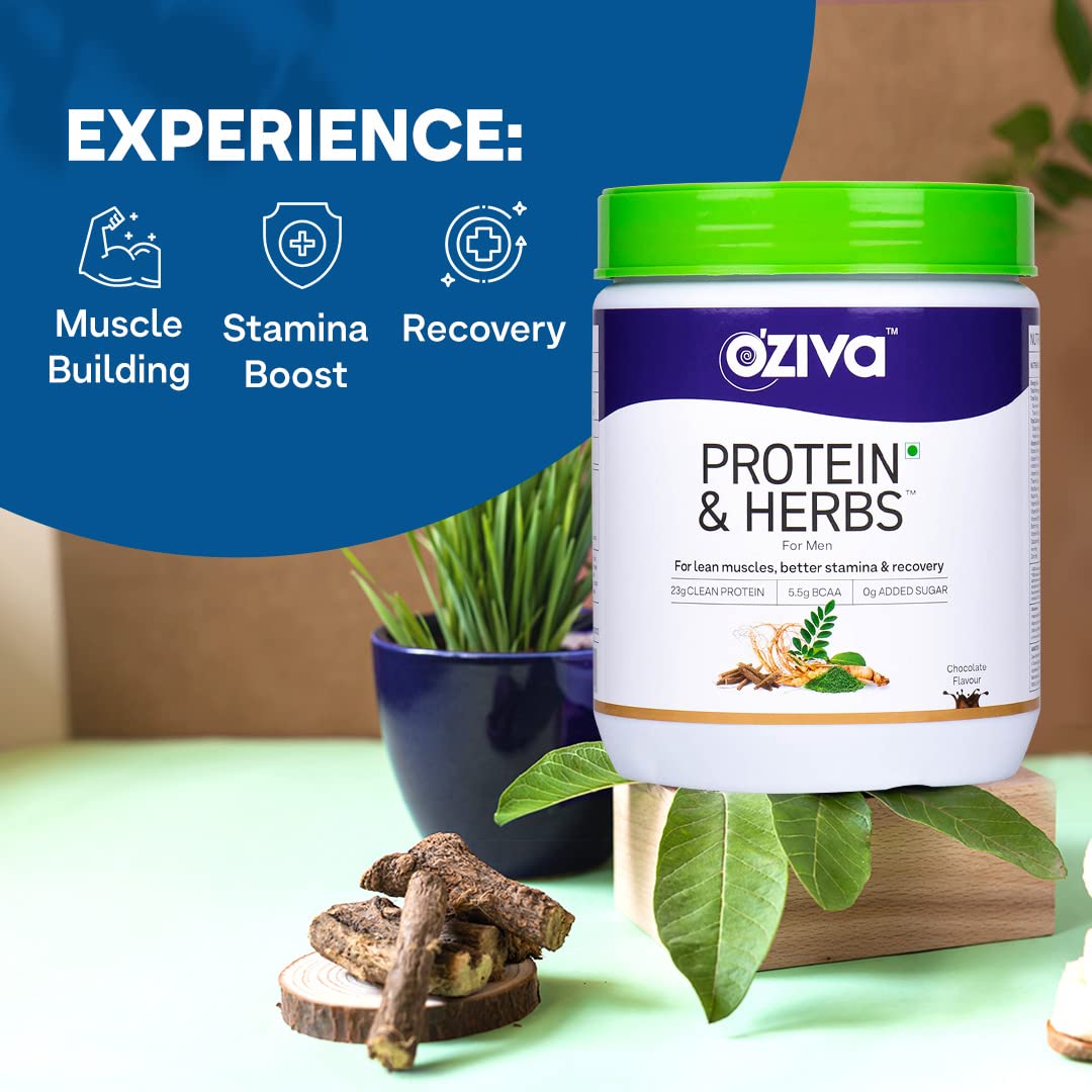 OZiva Protein & Herbs for Men - Chocolate - 500 gm (16 Servings)