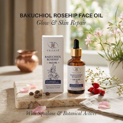 Velleja Bakuchiol Rosehip Face Oil with Squalane for Pigmentation & Dark Spots | Velleja