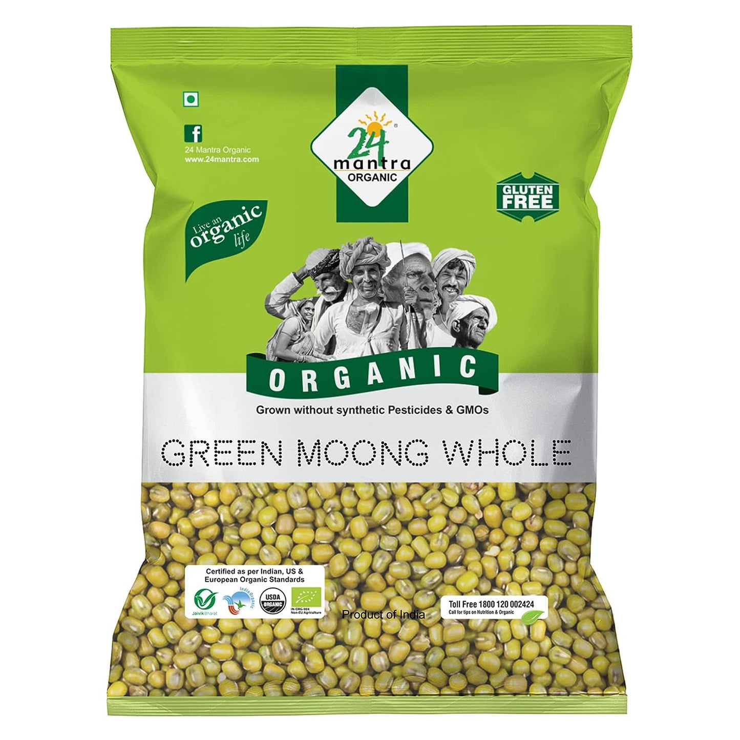 24 Mantra Organic Green Moong Whole - 500 gm
