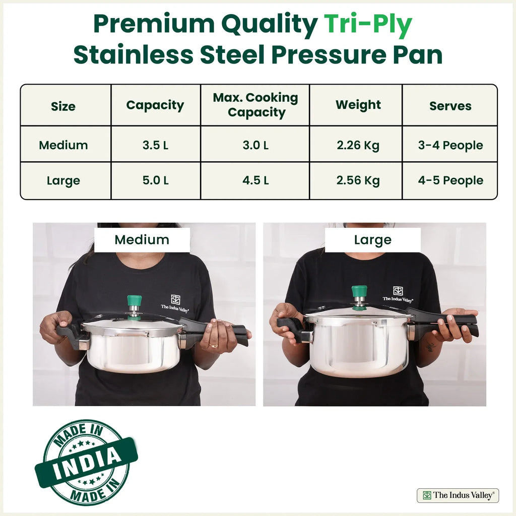 The Indus Valley Premium Stainless Steel Outer Lid Handi Pressure Cooker 3.5-5.5L