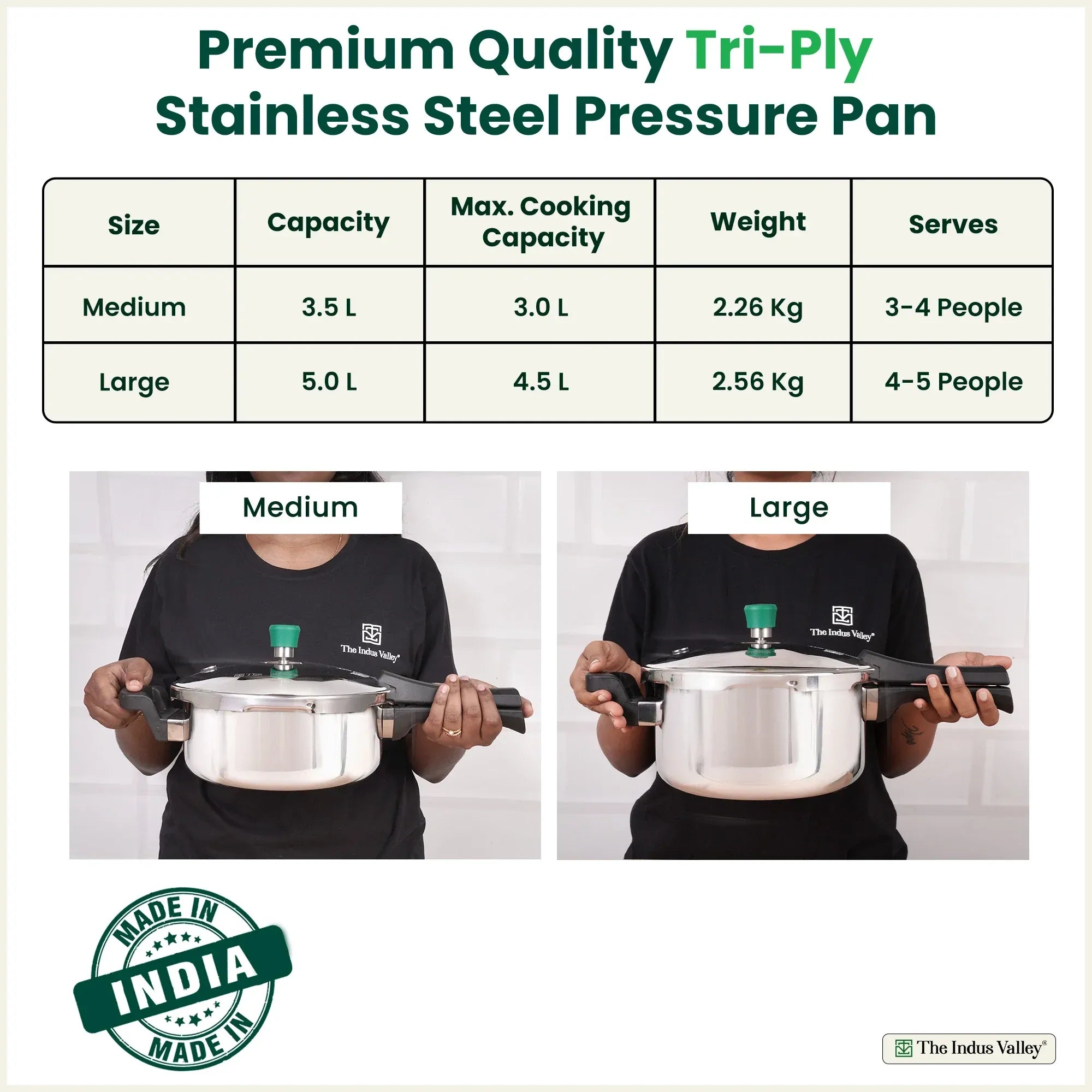 The Indus Valley Premium Stainless Steel Outer Lid Handi Pressure Cooker 3.5-5.5L