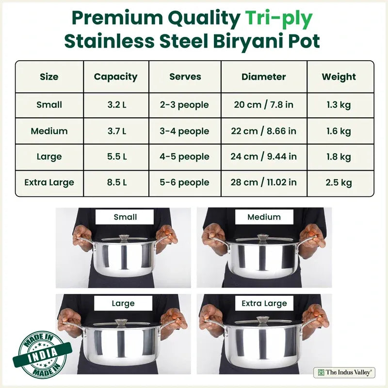 The Indus Valley Triply Premium Stainless Steel Casserole Biryani Pot
