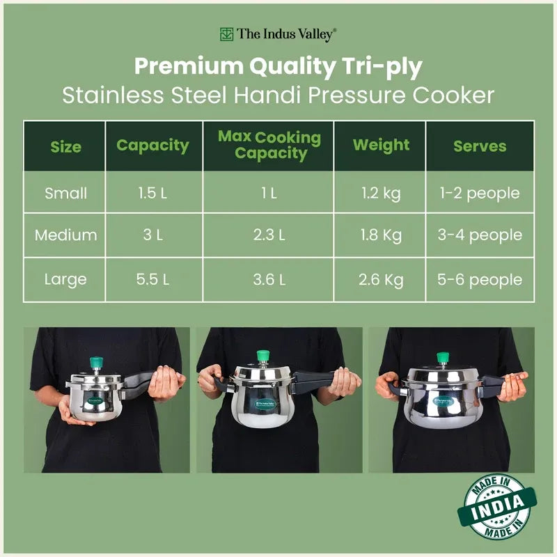 The Indus Valley Tri-Ply Stainless Steel Outer Lid Handi Pressure Cooker