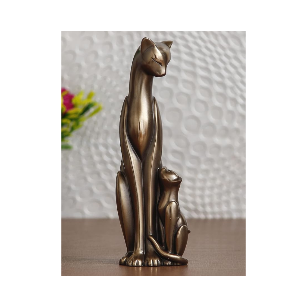 Ecraftindia Handcrafted Polyresin and Bronze Cat and Kitten Statue Animal Figurines Decorative Showpiece