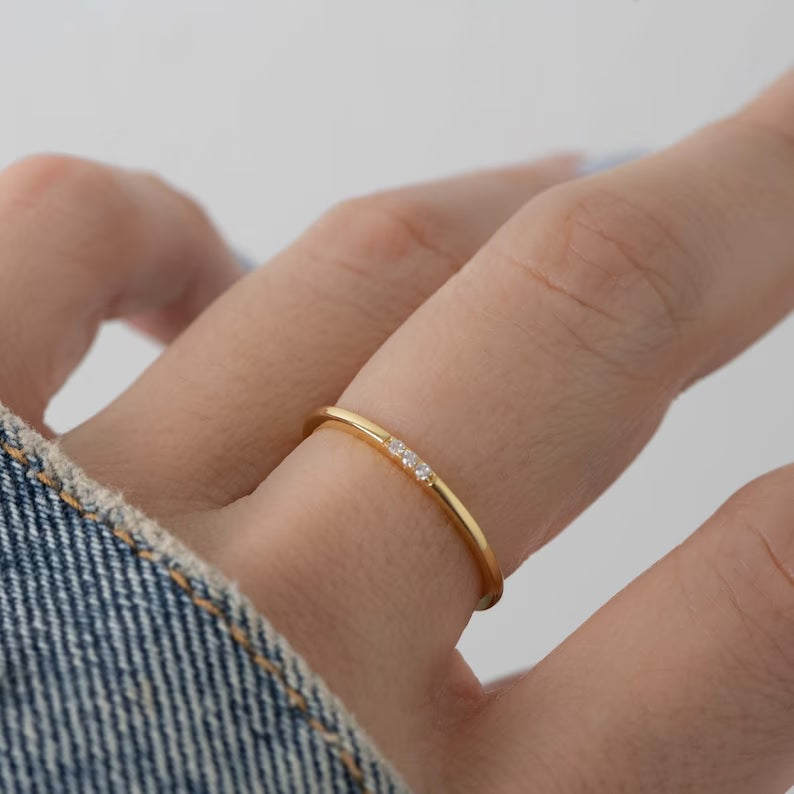 Cubic Zirconia Sterling Silver Ring Simple Diamond Thin Ring