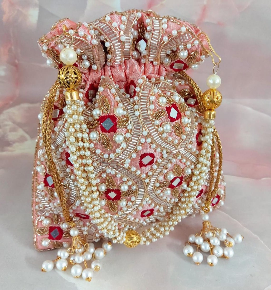 Bridal Potli bag Designer Heavy artificial mirror Potli handmade purse