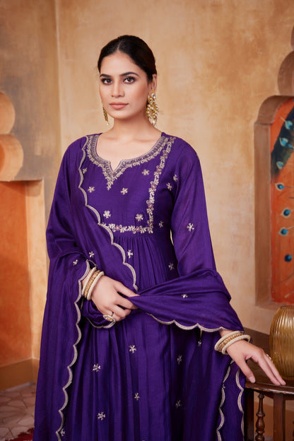 Anaita Purple Anarkali Readymade Suit with Embroidery Work