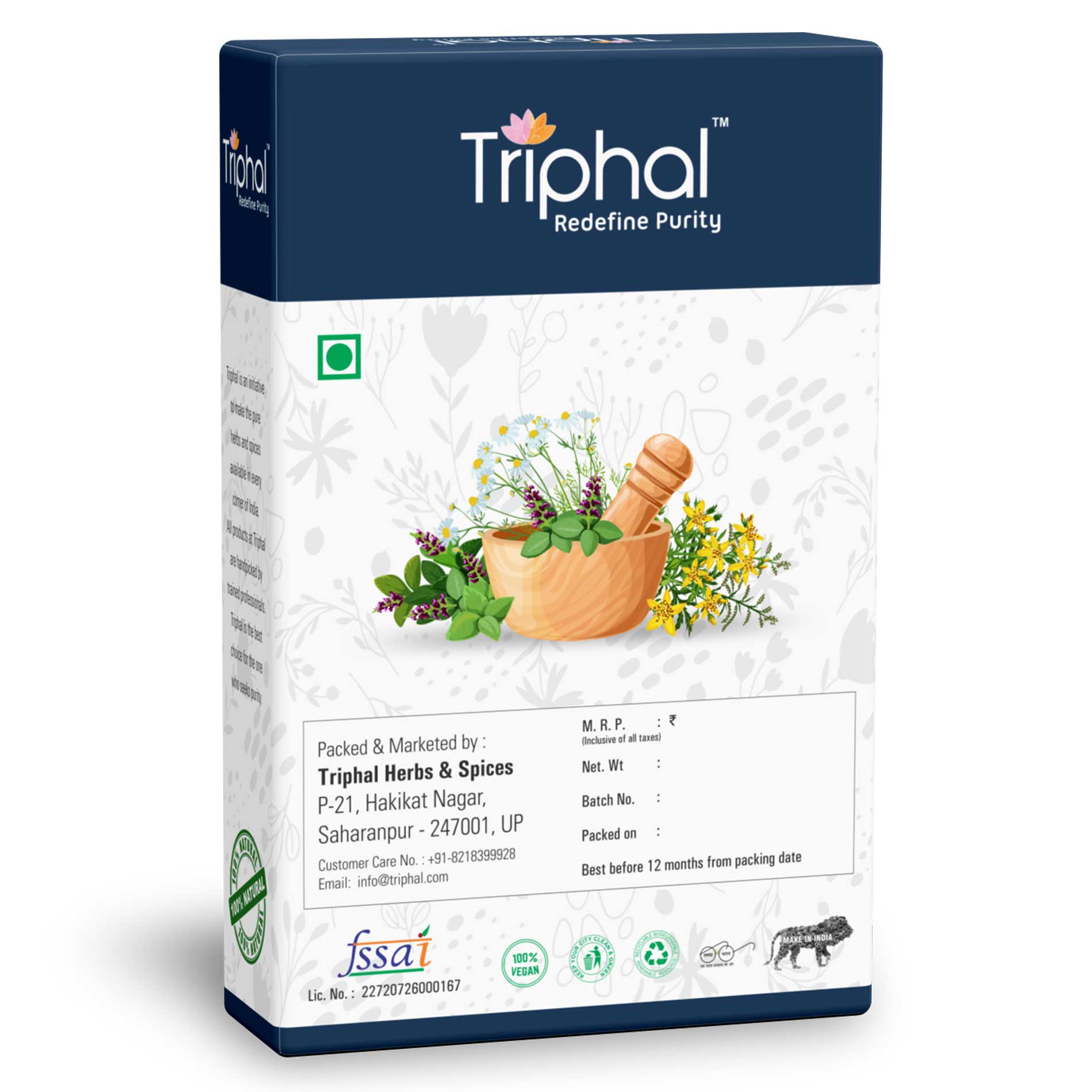 Triphal Ashwagandha Powder - 100% Pure & Natural - Triphal