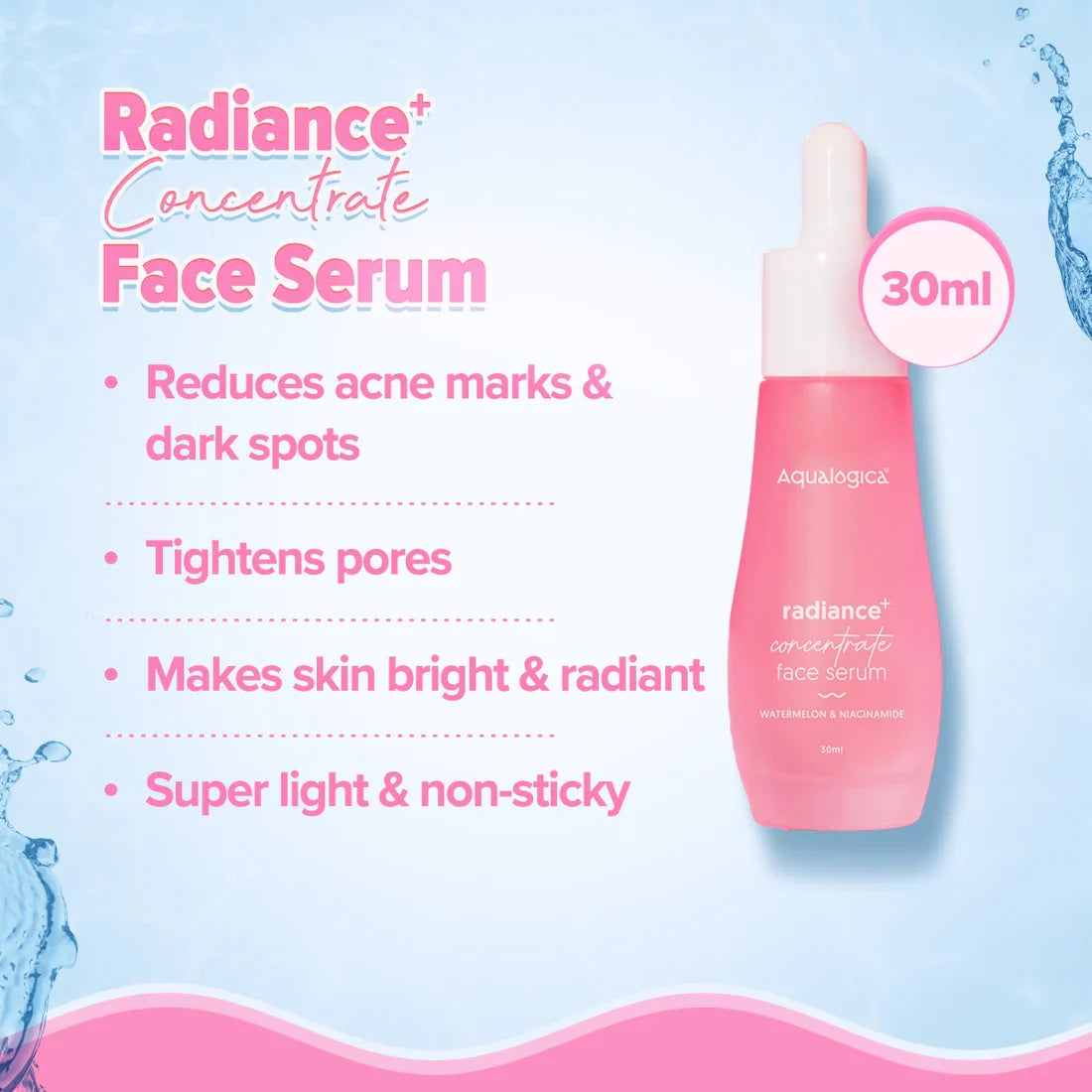 Aqualogica Radiance+ Skincare Set with Niacinamide, Watermelon & Hyaluronic Acid – 3-Piece Daily Routine