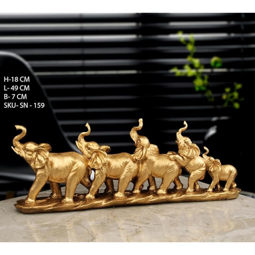 Indicast Resin Five Elephant on Base Animal Figurines Handcrafted Decorative Showpiece Idol