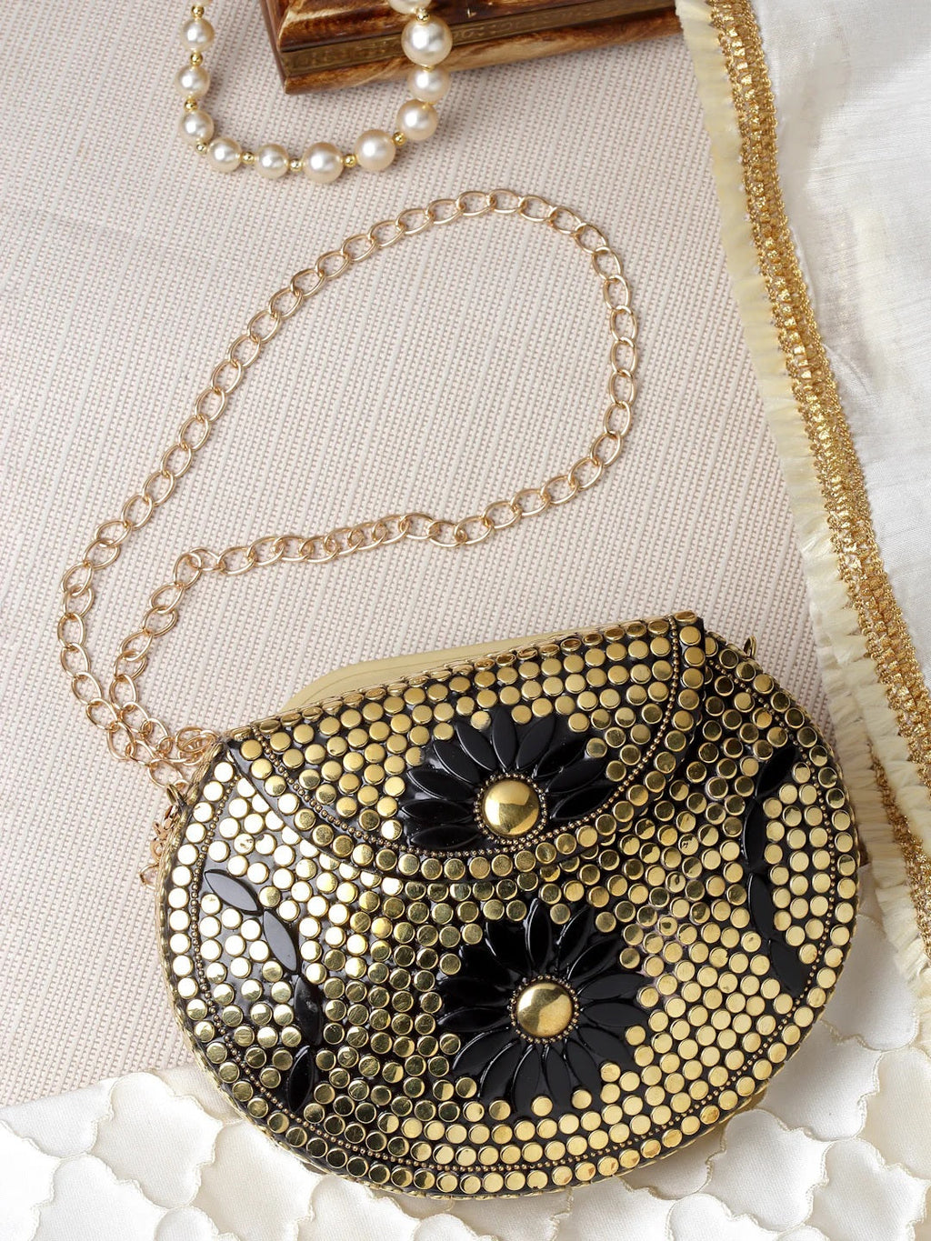Mosaic Embellished Metal Clutch