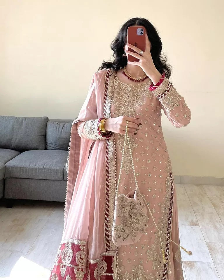 Indian Wedding Special Ethnic Stitched Faux Georgette Top Sharara Dupatta