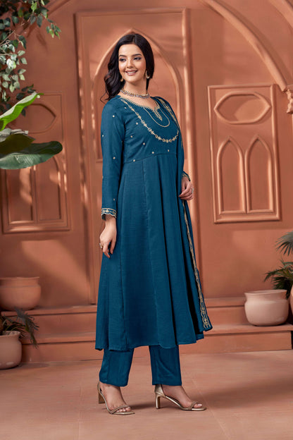 Anaita Blue Anarkali Readymade Suit with Embroidery Work