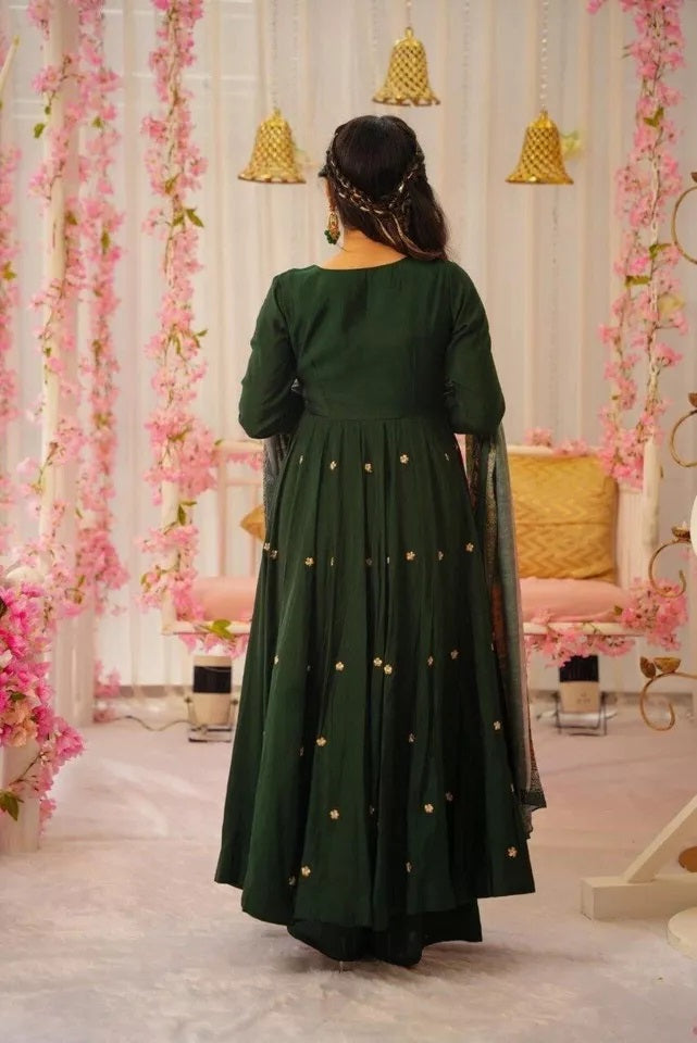Heavy Pure Chinon Silk With Embroidery Work FullSleeves Gown Bottom Dupatta
