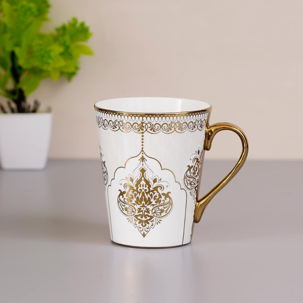 Femora Heritage Gold Coffee Mug Milk Mug | 330 Ml | Not Microwave Safe | Ceramic