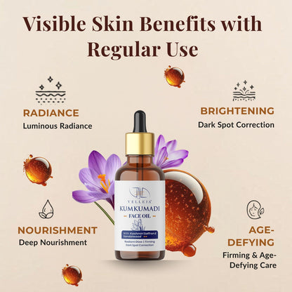 Velleja Kumkumadi Face Oil with Kashmiri Saffron & Sandalwood | Ayurvedic Anti Aging Face Serum for Brightening, Dark Spots & Pigmentation