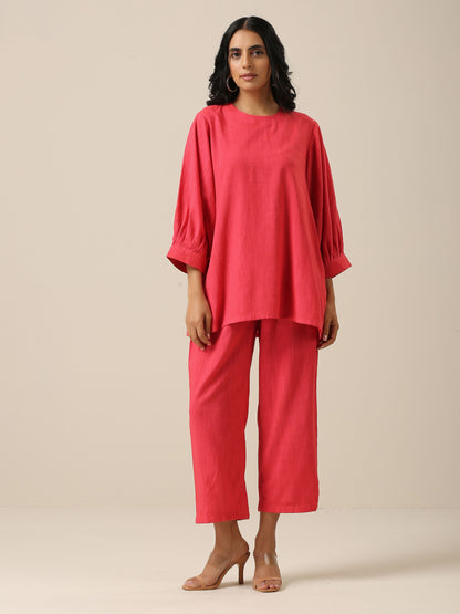 trueBrowns Bright Pink Slub Texture Baggy Sleeve Co-Ord Set | Relove