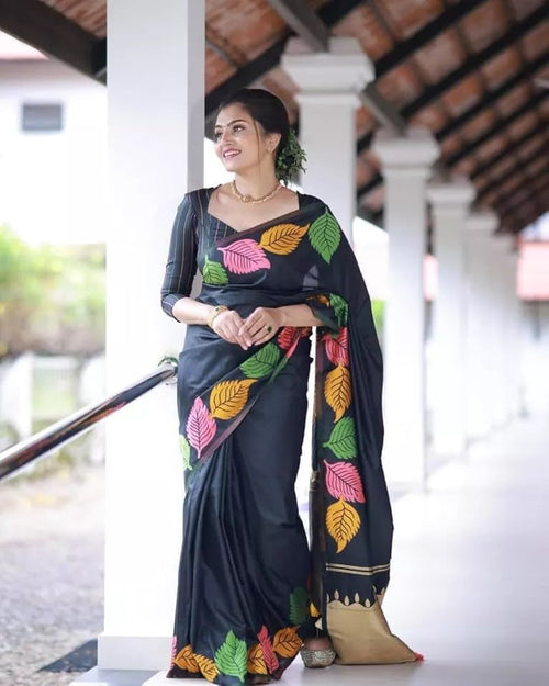 Black Banarasi Soft Silk Saree