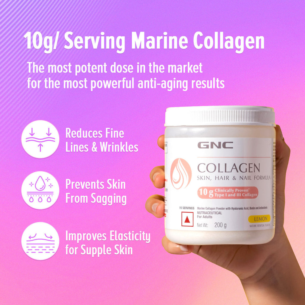 GNC Marine Collagen Powder Reduces Fine Lines & Wrinkles For Youthful Skin - 200 gms