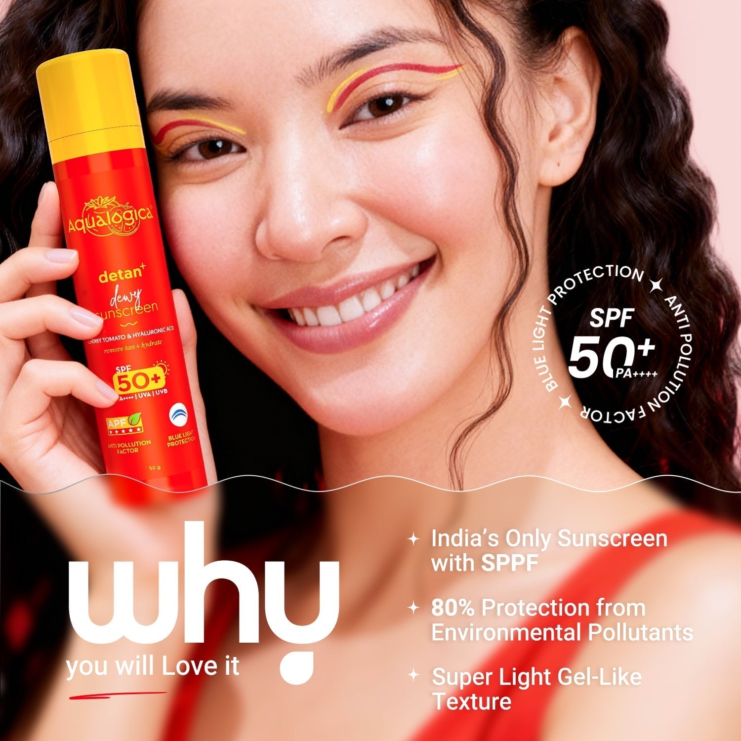 Aqualogica Detan+ Dewy Sunscreen SPF 50+ PA+++ - 50 gms