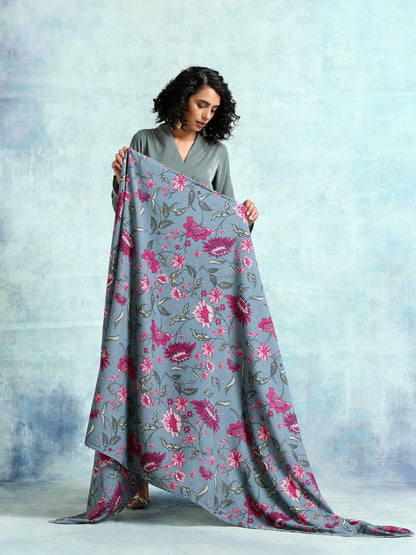 trueBrowns Grey Printed Velvet Shawl
